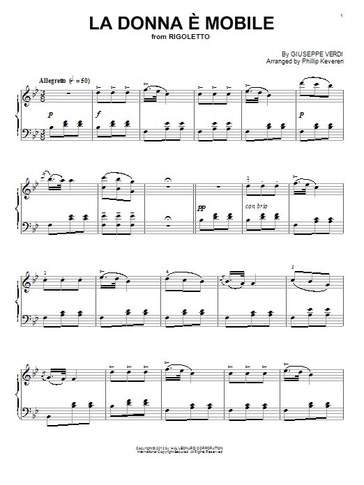 Giuseppe Verdi La donna e mobile Sheet Music Notes & Chords for Piano - Download or Print PDF