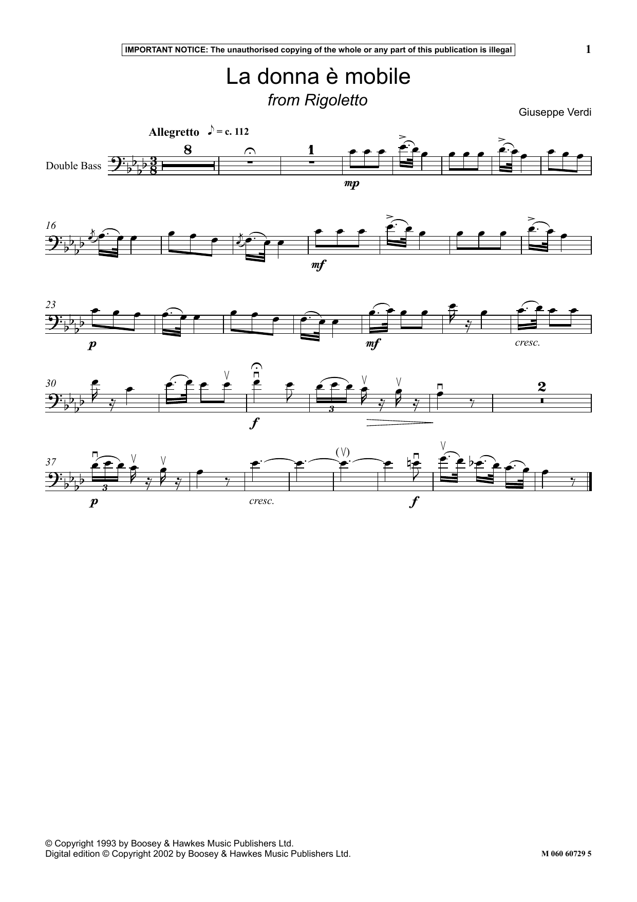 Giuseppe Verdi La Donna E Mobile (from Rigoletto) Sheet Music Notes & Chords for Instrumental Solo - Download or Print PDF