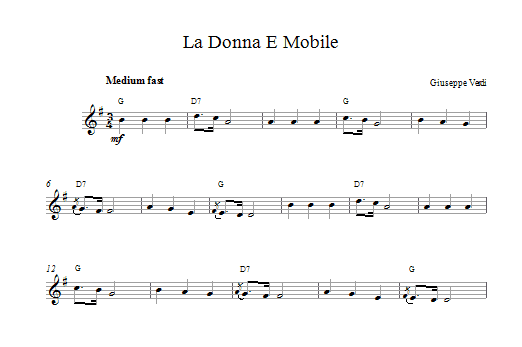 Giuseppe Verdi La donna e mobile Sheet Music Notes & Chords for Easy Guitar Tab - Download or Print PDF