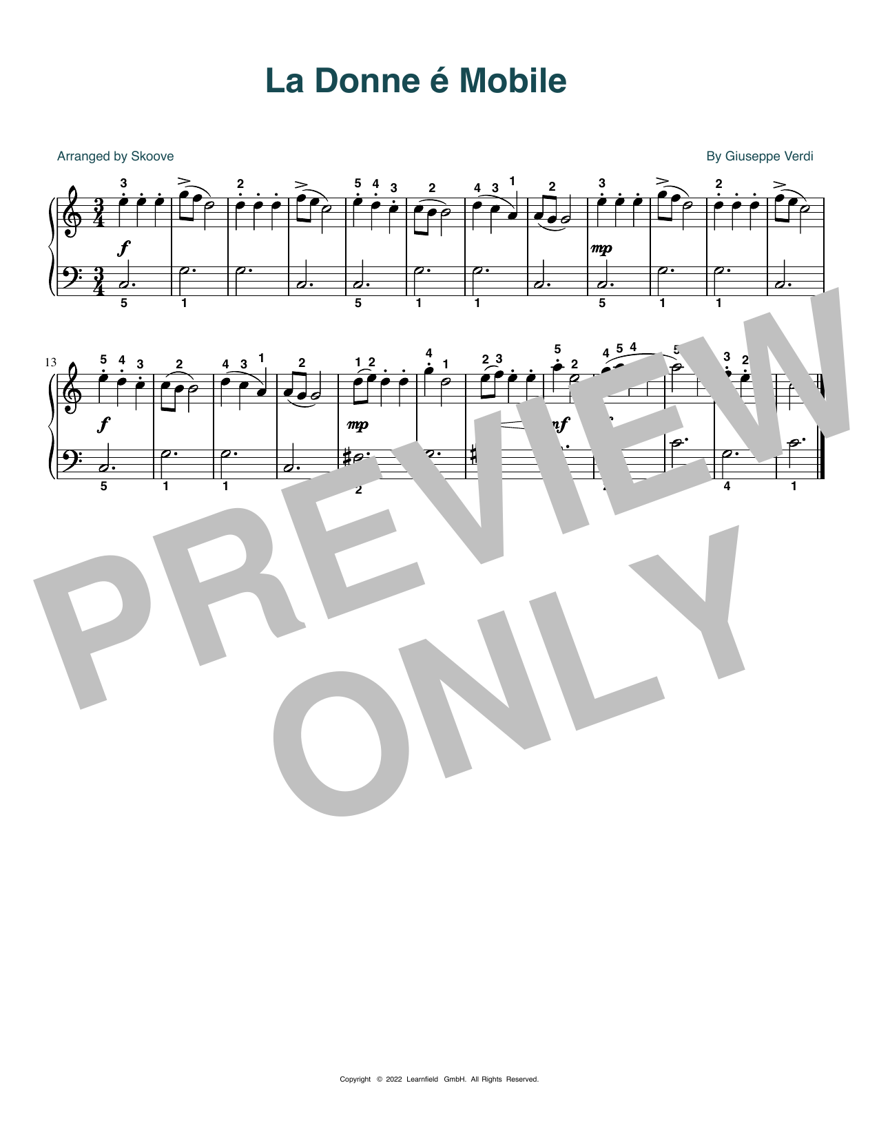 Giuseppe Verdi La Donne é Mobile (arr. Skoove) Sheet Music Notes & Chords for Beginner Piano (Abridged) - Download or Print PDF