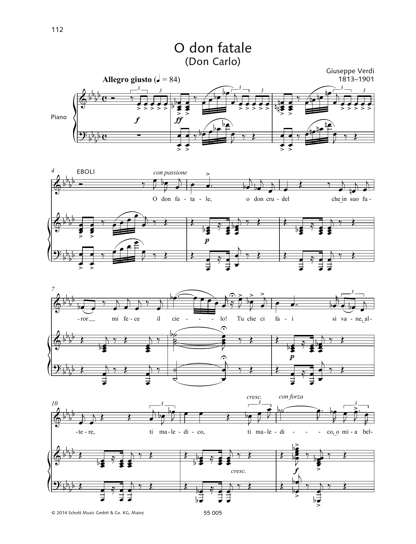 Giuseppe Verdi O don fatale Sheet Music Notes & Chords for Piano & Vocal - Download or Print PDF