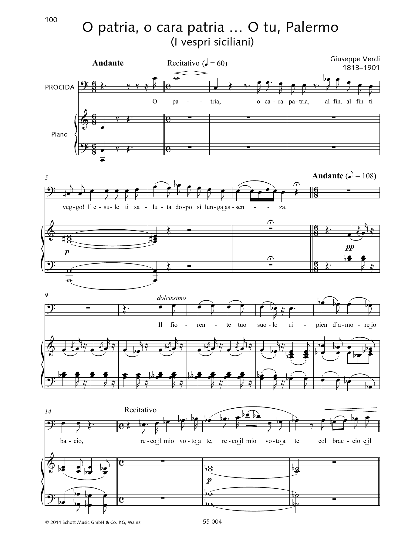 Giuseppe Verdi O patria, o cara patria... O tu, Palermo Sheet Music Notes & Chords for Piano & Vocal - Download or Print PDF