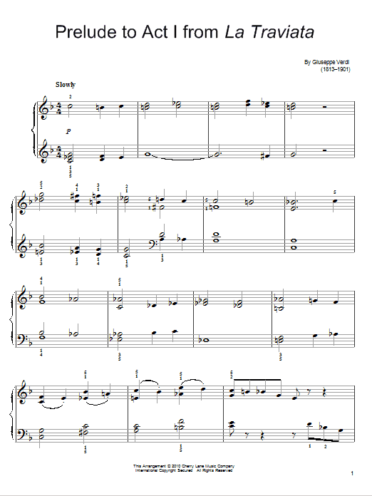 Giuseppe Verdi Prelude To Act I Sheet Music Notes & Chords for Easy Piano - Download or Print PDF