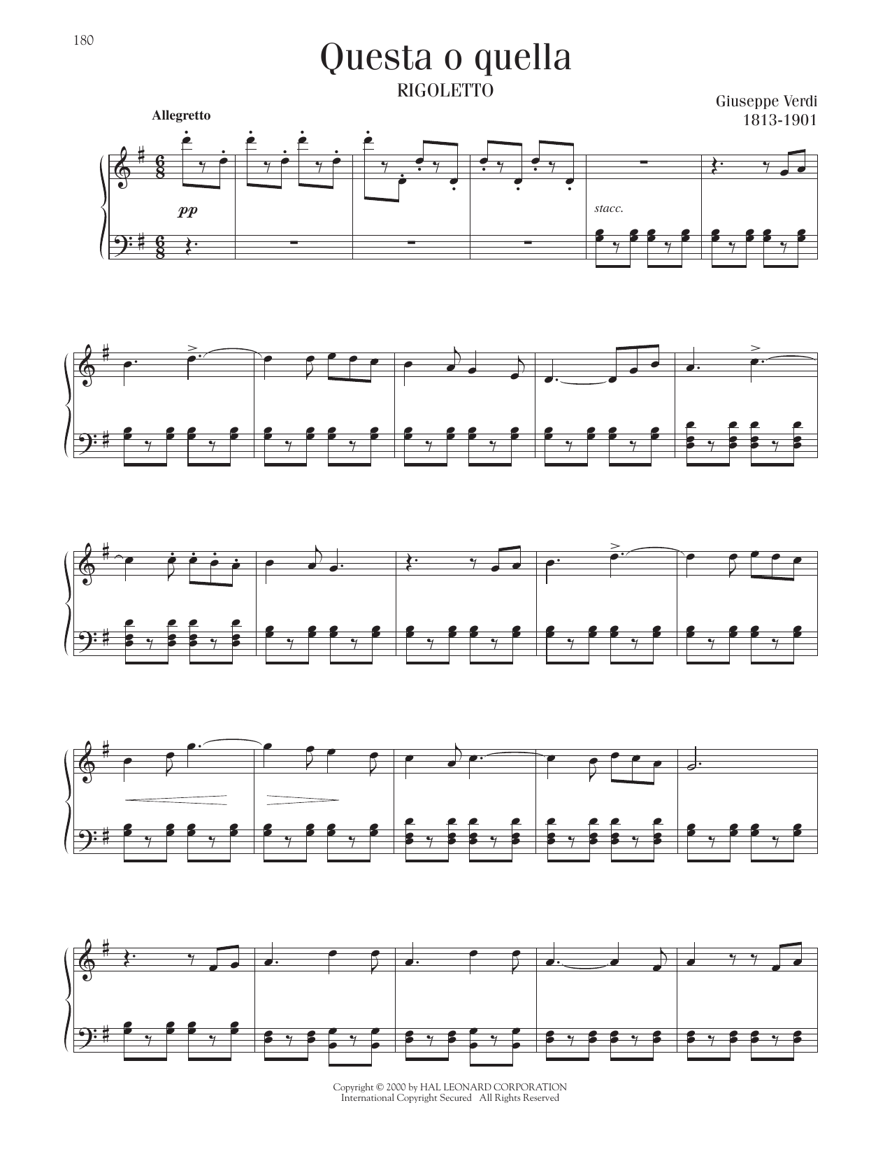 Giuseppe Verdi Questa O Quella Sheet Music Notes & Chords for Piano Solo - Download or Print PDF