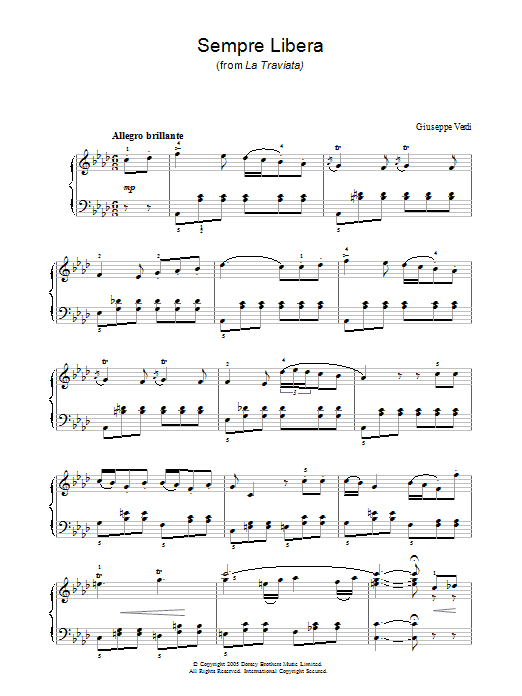 Giuseppe Verdi Sempre Libera (from La Traviata) Sheet Music Notes & Chords for Piano - Download or Print PDF