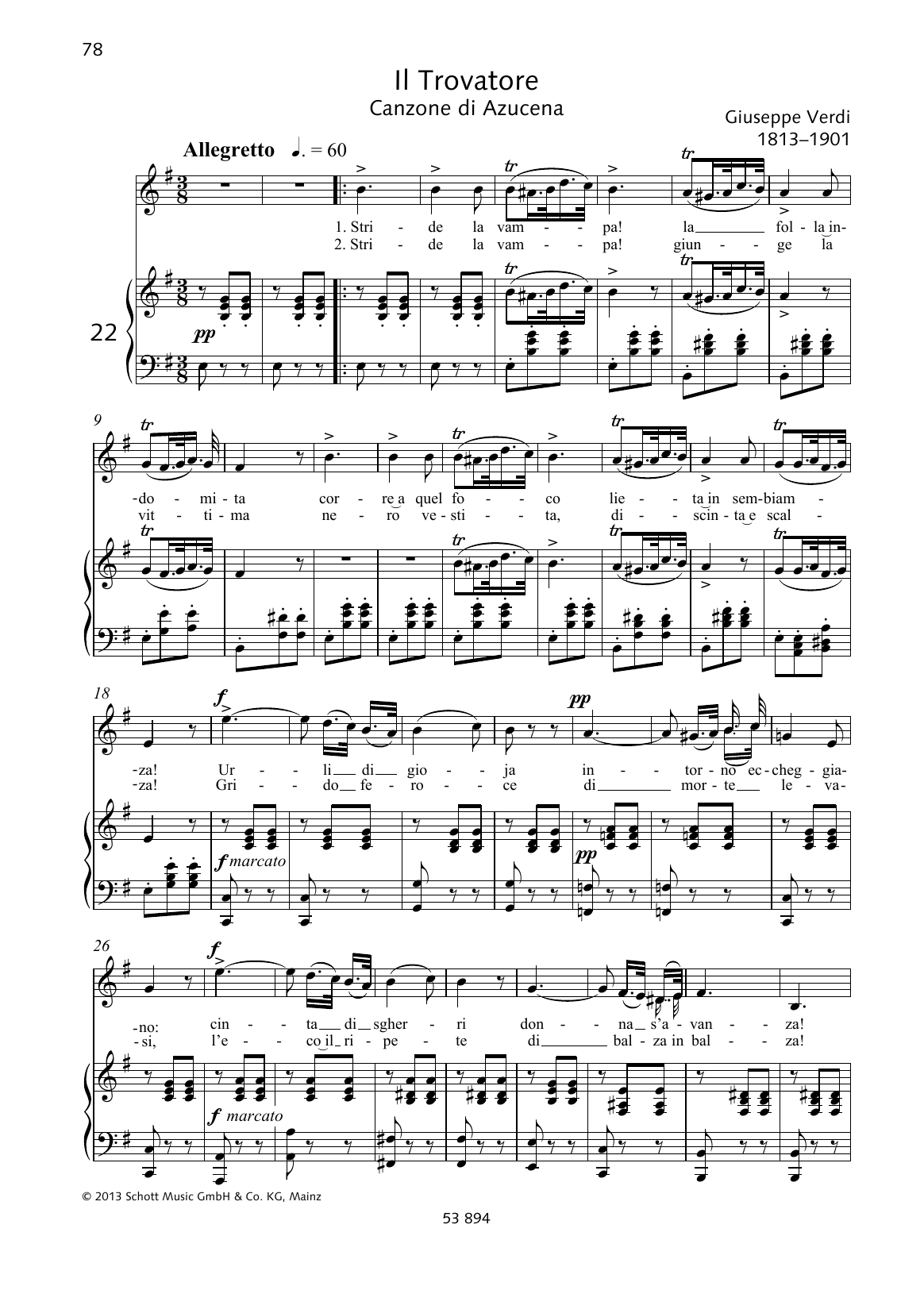 Giuseppe Verdi Stride la vampa! Sheet Music Notes & Chords for Piano & Vocal - Download or Print PDF