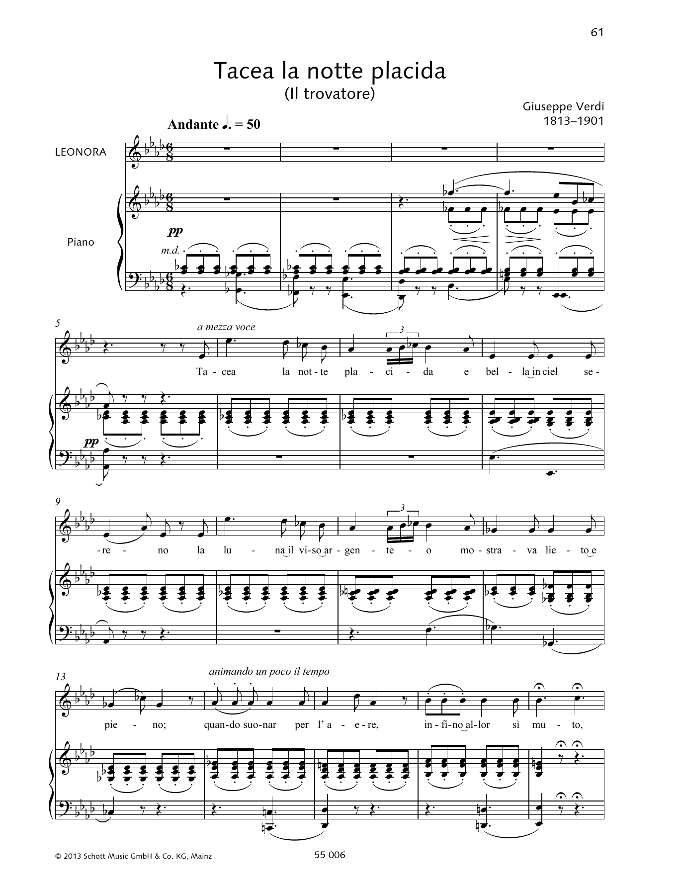 Giuseppe Verdi Tacea la notte placida Sheet Music Notes & Chords for Piano & Vocal - Download or Print PDF