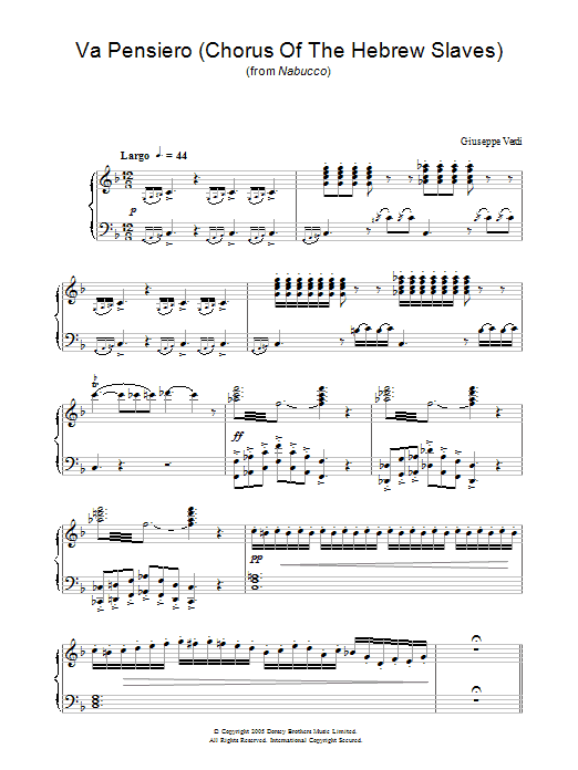 Giuseppe Verdi Va, Pensiero (Chorus Of The Hebrew Slaves) (from Nabucco) Sheet Music Notes & Chords for Piano - Download or Print PDF