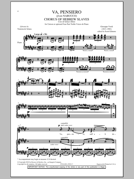 Giuseppe Verdi Va, Pensiero Sheet Music Notes & Chords for 4-Part Choir - Download or Print PDF