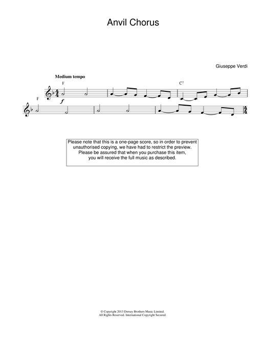 Preview Giuseppe Verdi Anvil Chorus (from Il Trovatore) Classical sheet music, notes and chords for Melody Line & Chords, SKU: 13945 Anvil Chorus (from Il Trovatore) sheet music