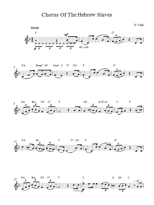 Preview Giuseppe Verdi Chorus Hebrew Slaves Classical sheet music, notes and chords for Melody Line & Chords, SKU: 13997 Chorus Hebrew Slaves sheet music