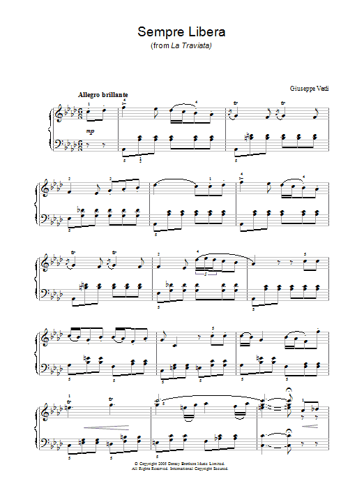 Preview Giuseppe Verdi Sempre Libera (from La Traviata) Classical sheet music, notes and chords for Piano, SKU: 33668 Sempre Libera (from La Traviata) sheet music