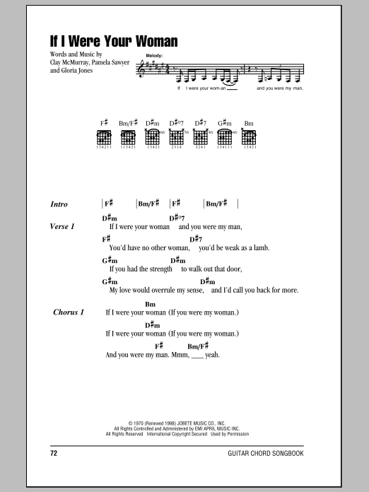 Gladys Knight & The Pips If I Were Your Woman Sheet Music Notes & Chords for Lyrics & Chords - Download or Print PDF