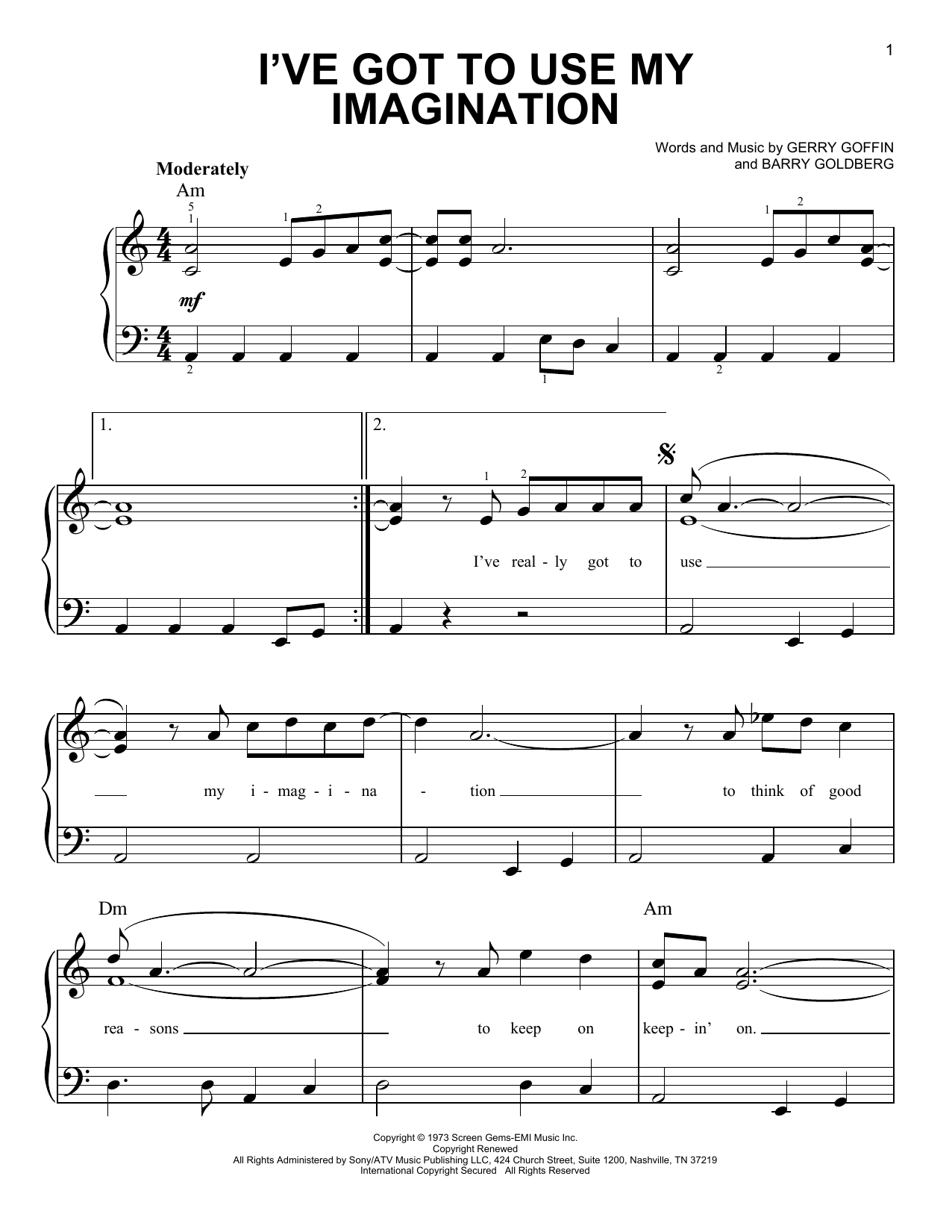 Gladys Knight & The Pips I've Got To Use My Imagination Sheet Music Notes & Chords for Very Easy Piano - Download or Print PDF