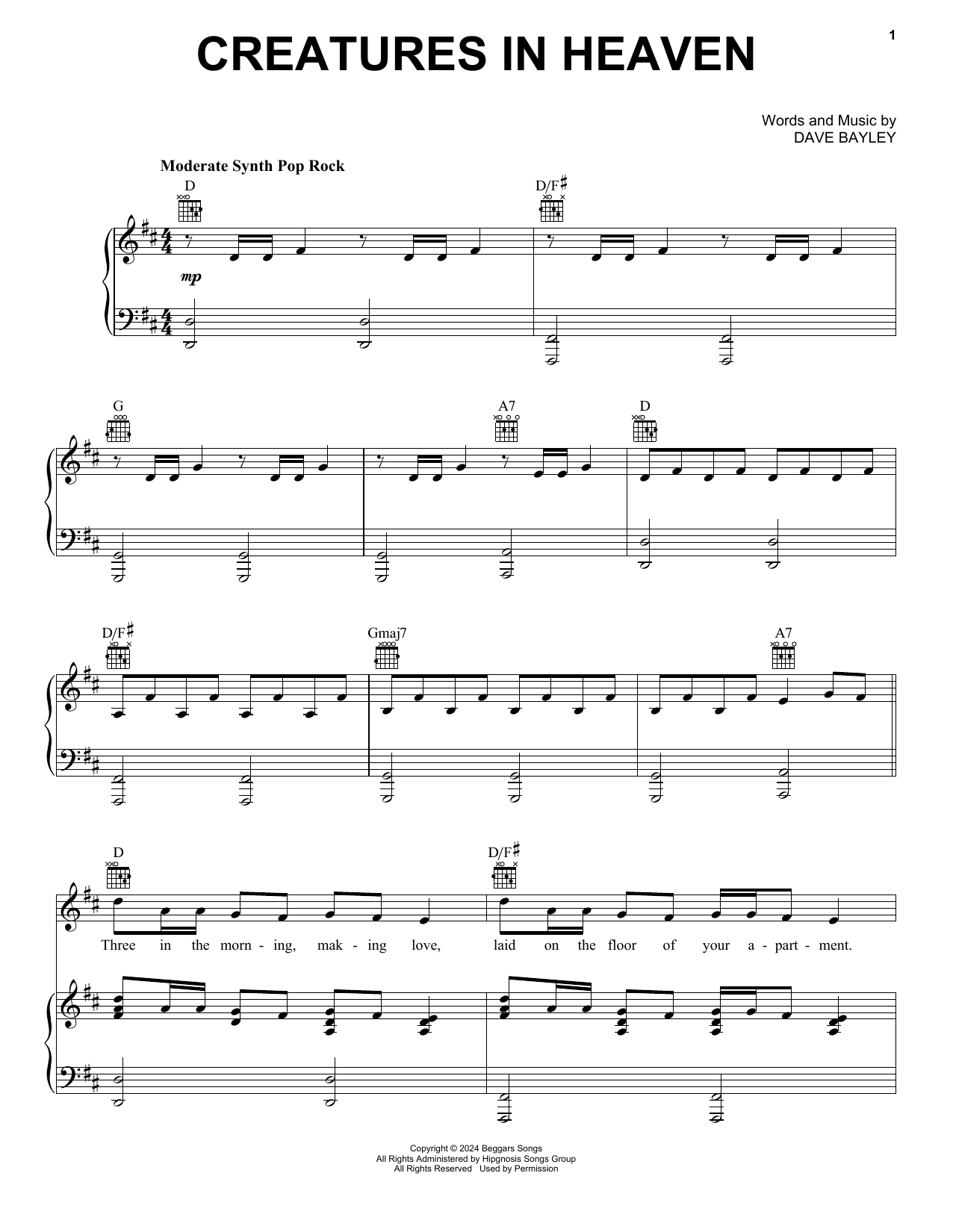 Glass Animals Creatures In Heaven Sheet Music Notes & Chords for Piano, Vocal & Guitar Chords (Right-Hand Melody) - Download or Print PDF