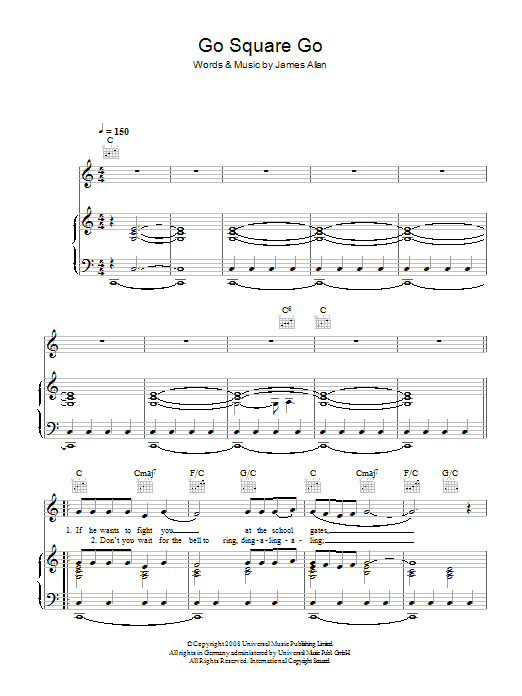 Glasvegas Go Square Go Sheet Music Notes & Chords for Piano, Vocal & Guitar (Right-Hand Melody) - Download or Print PDF