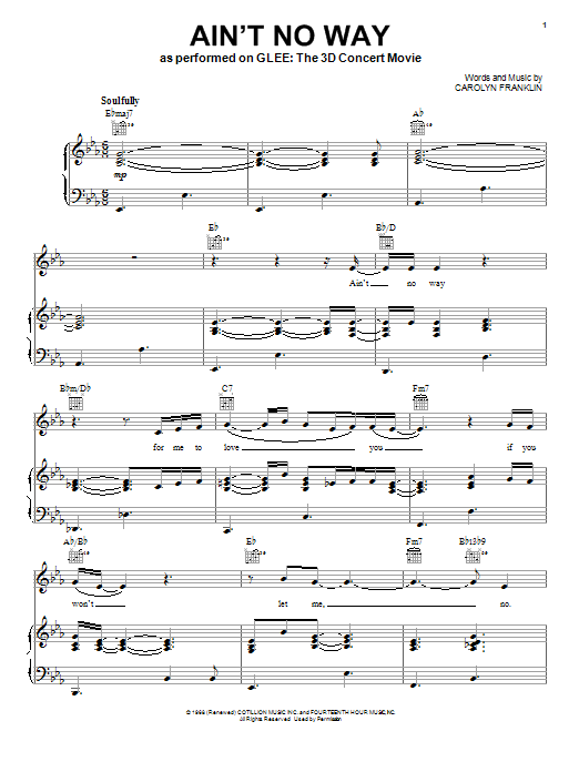 Glee Cast Ain't No Way Sheet Music Notes & Chords for Piano, Vocal & Guitar (Right-Hand Melody) - Download or Print PDF