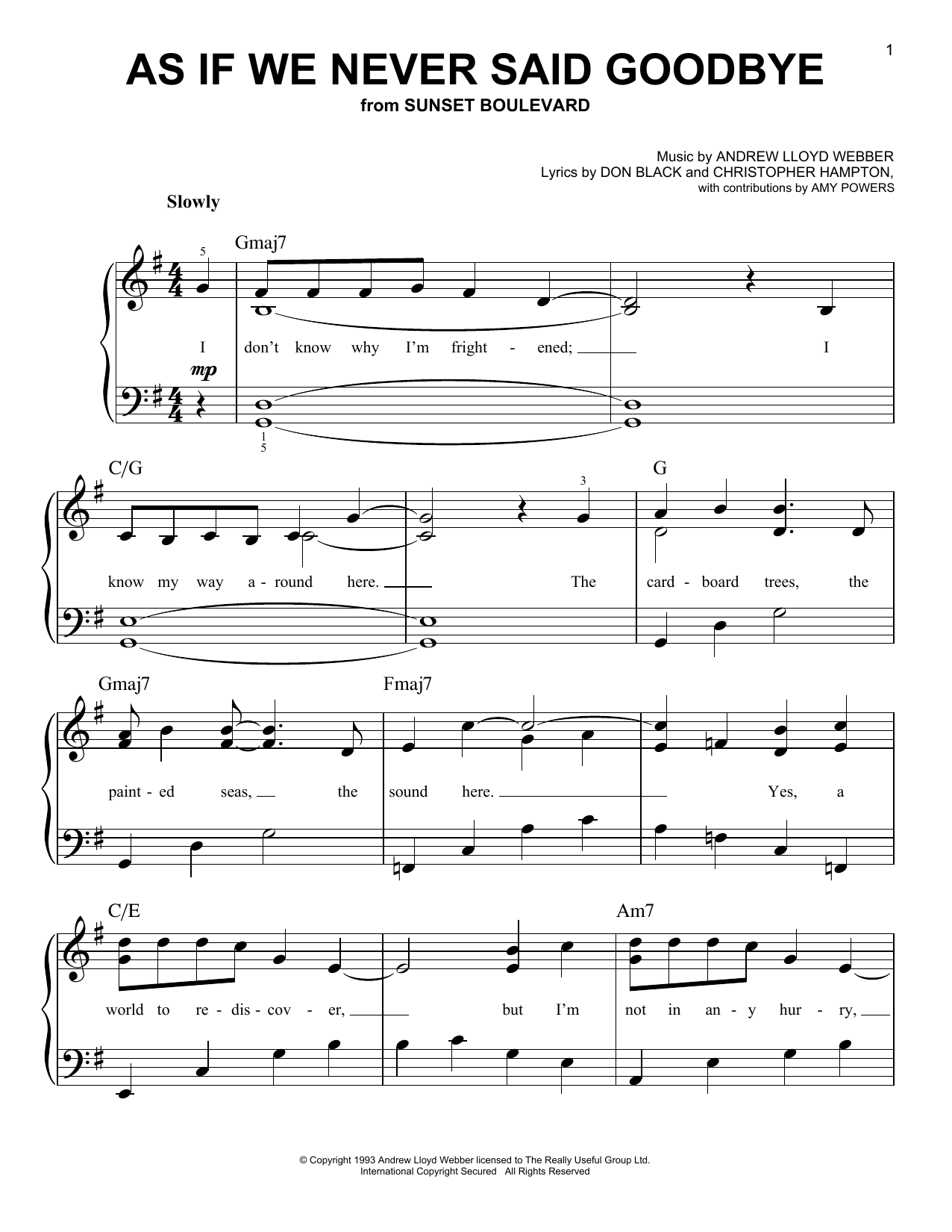 Glee Cast As If We Never Said Goodbye Sheet Music Notes & Chords for Piano, Vocal & Guitar (Right-Hand Melody) - Download or Print PDF