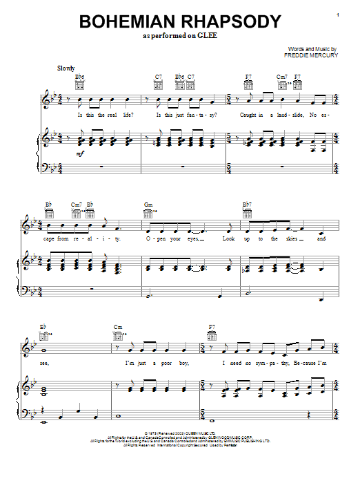 Glee Cast Bohemian Rhapsody Sheet Music Notes & Chords for Piano, Vocal & Guitar (Right-Hand Melody) - Download or Print PDF Glee Cast Bohemian Rhapsody Sheet Music Notes & Chords for Piano, Vocal & Guitar (Right-Hand Melody) - Download or Print PDF