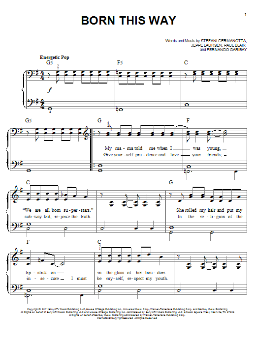 Glee Cast Born This Way Sheet Music Notes & Chords for Voice - Download or Print PDF