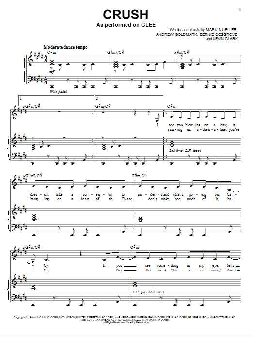 Glee Cast Crush Sheet Music Notes & Chords for Piano, Vocal & Guitar (Right-Hand Melody) - Download or Print PDF