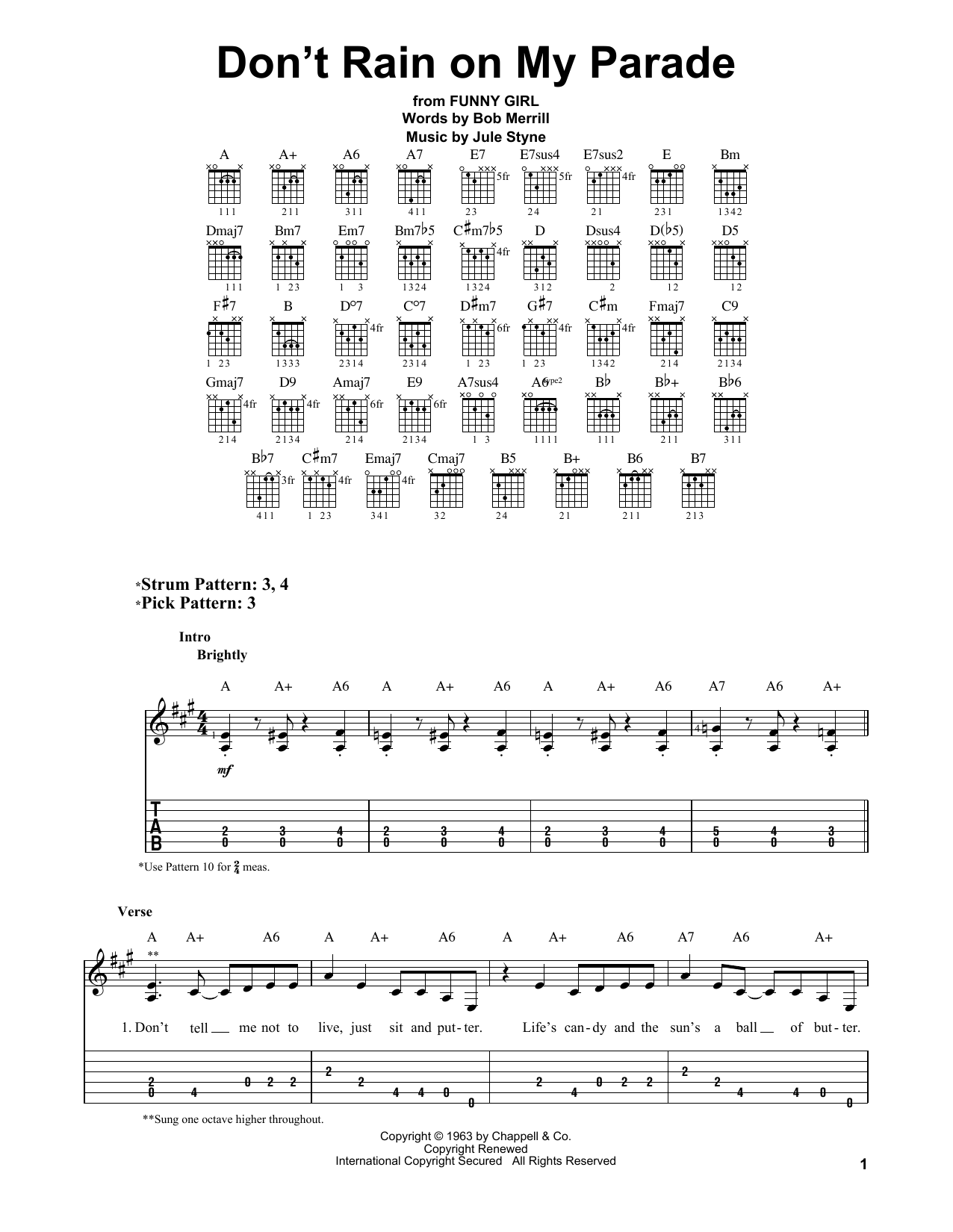 Barbra Streisand Don't Rain On My Parade Sheet Music Notes & Chords for Easy Guitar Tab - Download or Print PDF