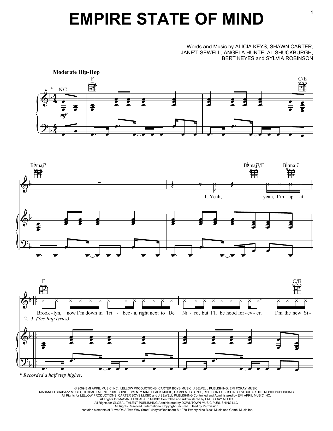 Glee Cast Empire State Of Mind Sheet Music Notes & Chords for Piano, Vocal & Guitar (Right-Hand Melody) - Download or Print PDF