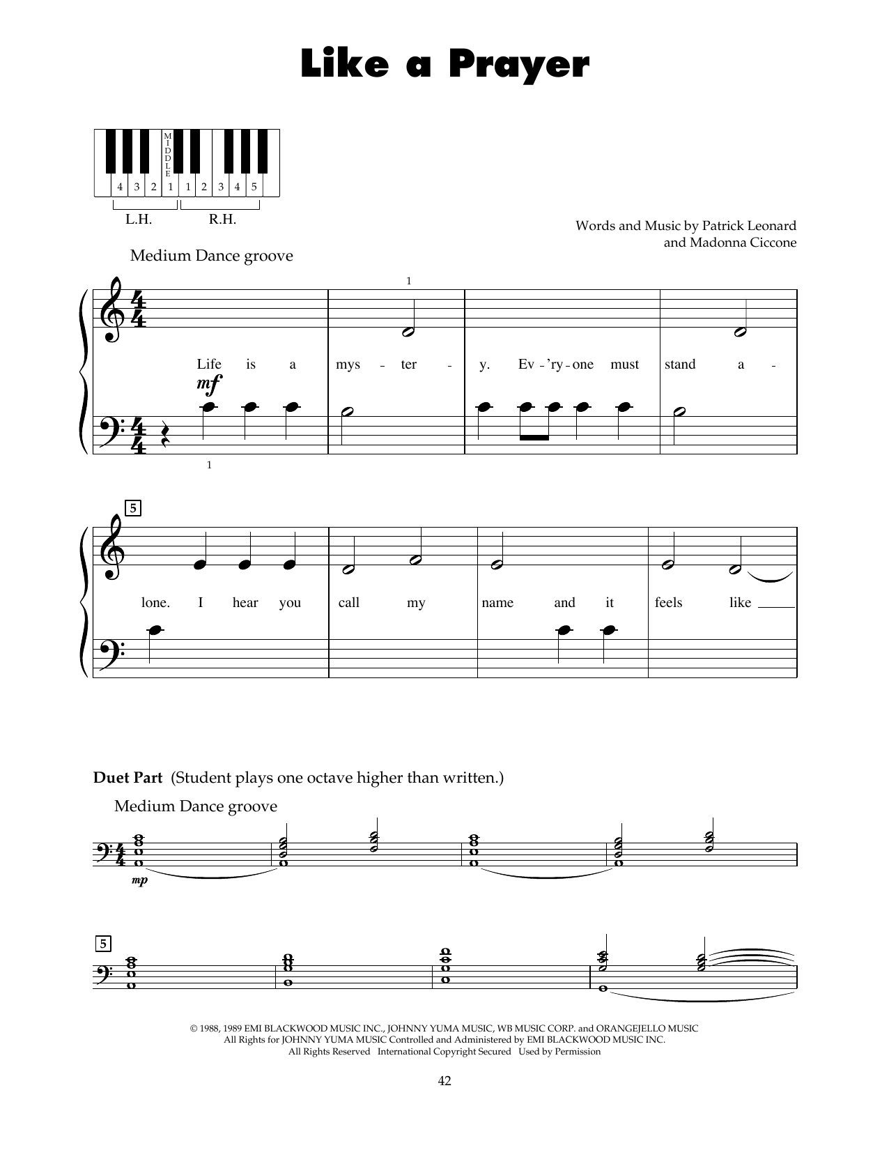Glee Cast (feat. Jonathan Groff) Like A Prayer Sheet Music Notes & Chords for 5-Finger Piano - Download or Print PDF