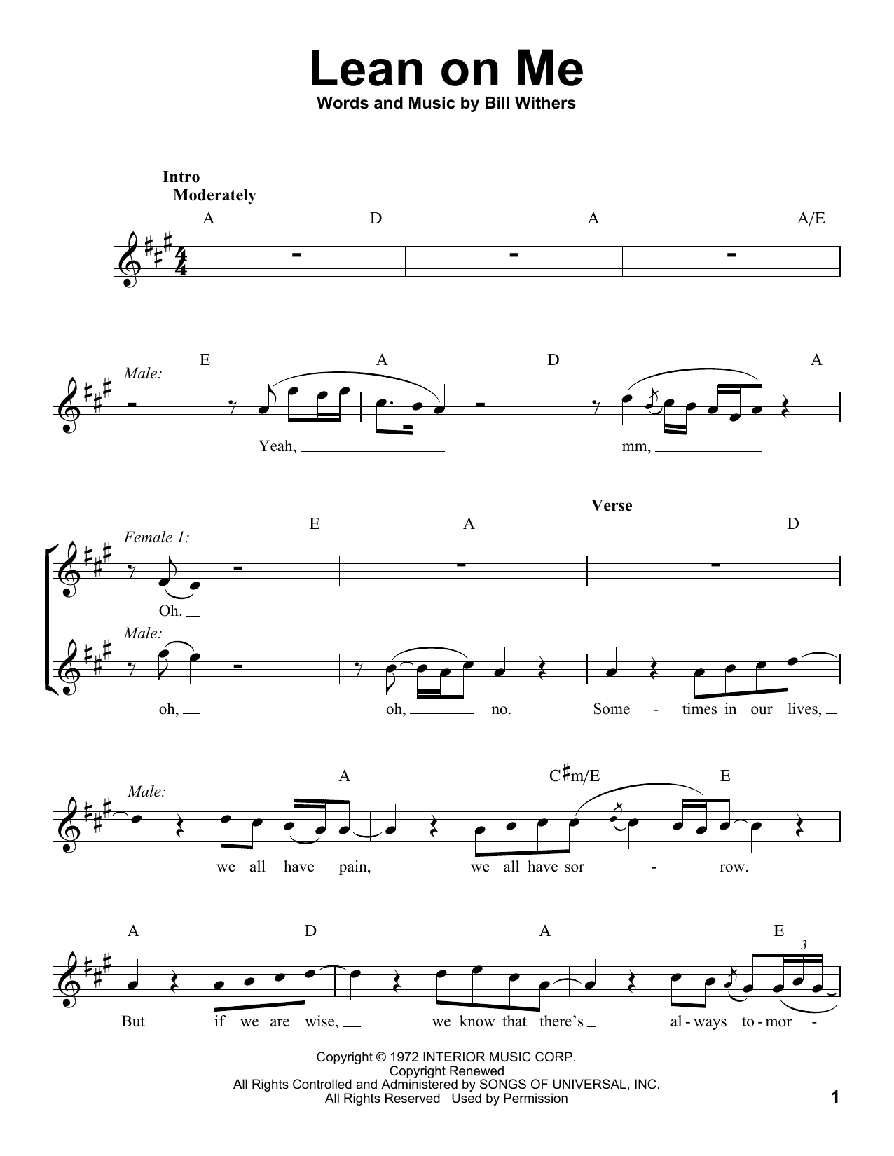 Glee Cast featuring Kevin McHale and Amber Riley Lean On Me Sheet Music Notes & Chords for Voice - Download or Print PDF