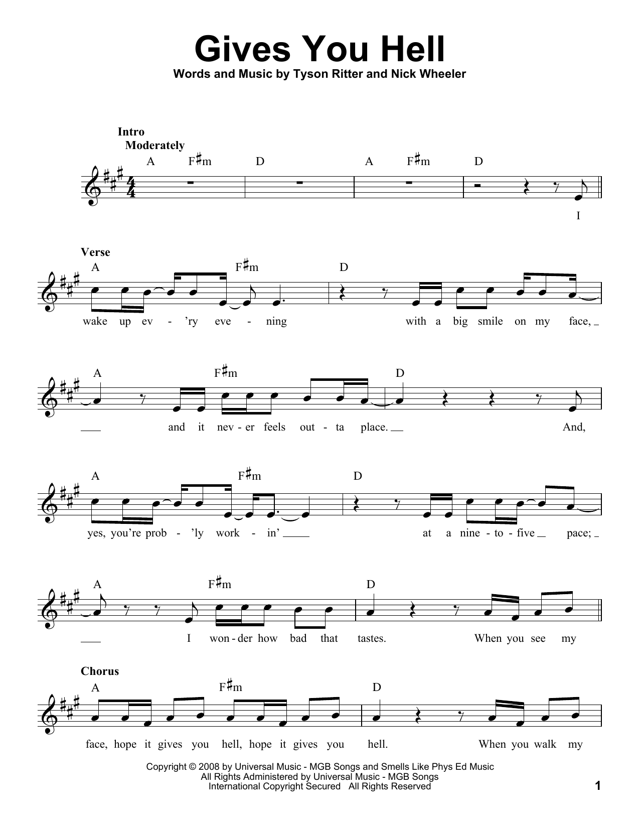 Glee Cast featuring Lea Michele Gives You Hell Sheet Music Notes & Chords for Voice - Download or Print PDF