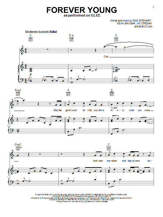 Glee Cast Forever Young Sheet Music Notes & Chords for Piano, Vocal & Guitar (Right-Hand Melody) - Download or Print PDF