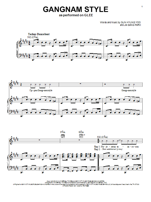 PSY Gangnam Style Sheet Music Notes & Chords for Piano, Vocal & Guitar (Right-Hand Melody) - Download or Print PDF