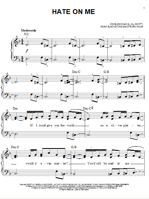 Jill Scott Hate On Me Sheet Music Notes & Chords for Easy Piano - Download or Print PDF