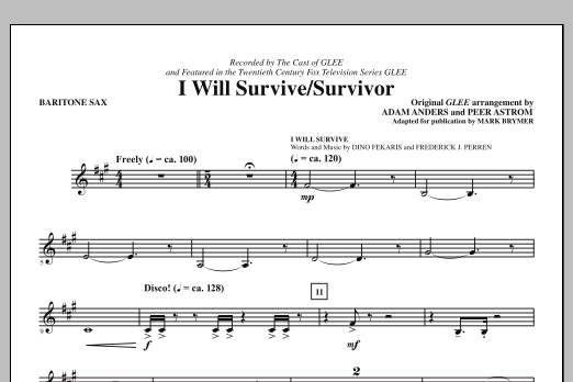 Glee Cast I Will Survive/Survivor (arr. Mark Brymer) - Baritone Sax Sheet Music Notes & Chords for Choir Instrumental Pak - Download or Print PDF