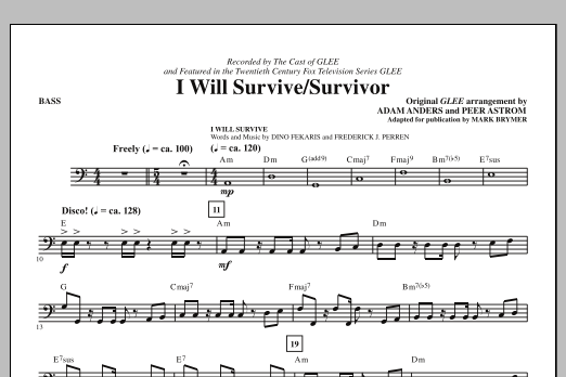 Glee Cast I Will Survive/Survivor (arr. Mark Brymer) - Bass Sheet Music Notes & Chords for Choir Instrumental Pak - Download or Print PDF
