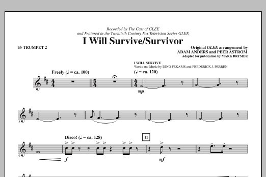 Glee Cast I Will Survive/Survivor (arr. Mark Brymer) - Bb Trumpet 2 Sheet Music Notes & Chords for Choir Instrumental Pak - Download or Print PDF