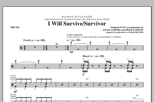 Glee Cast I Will Survive/Survivor (arr. Mark Brymer) - Drums Sheet Music Notes & Chords for Choir Instrumental Pak - Download or Print PDF