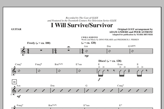 Glee Cast I Will Survive/Survivor (arr. Mark Brymer) - Guitar Sheet Music Notes & Chords for Choir Instrumental Pak - Download or Print PDF
