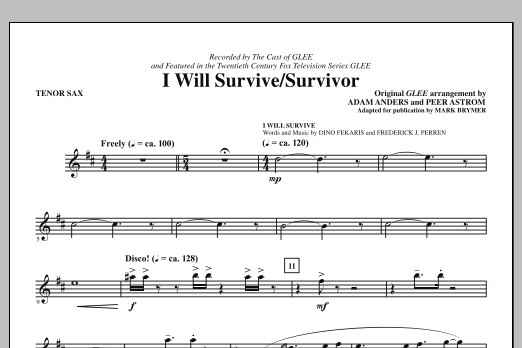 Glee Cast I Will Survive/Survivor (arr. Mark Brymer) - Tenor Sax Sheet Music Notes & Chords for Choir Instrumental Pak - Download or Print PDF