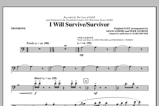 Glee Cast I Will Survive/Survivor (arr. Mark Brymer) - Trombone Sheet Music Notes & Chords for Choir Instrumental Pak - Download or Print PDF