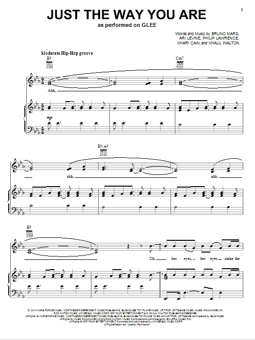 Glee Cast Just The Way You Are Sheet Music Notes & Chords for Piano, Vocal & Guitar (Right-Hand Melody) - Download or Print PDF