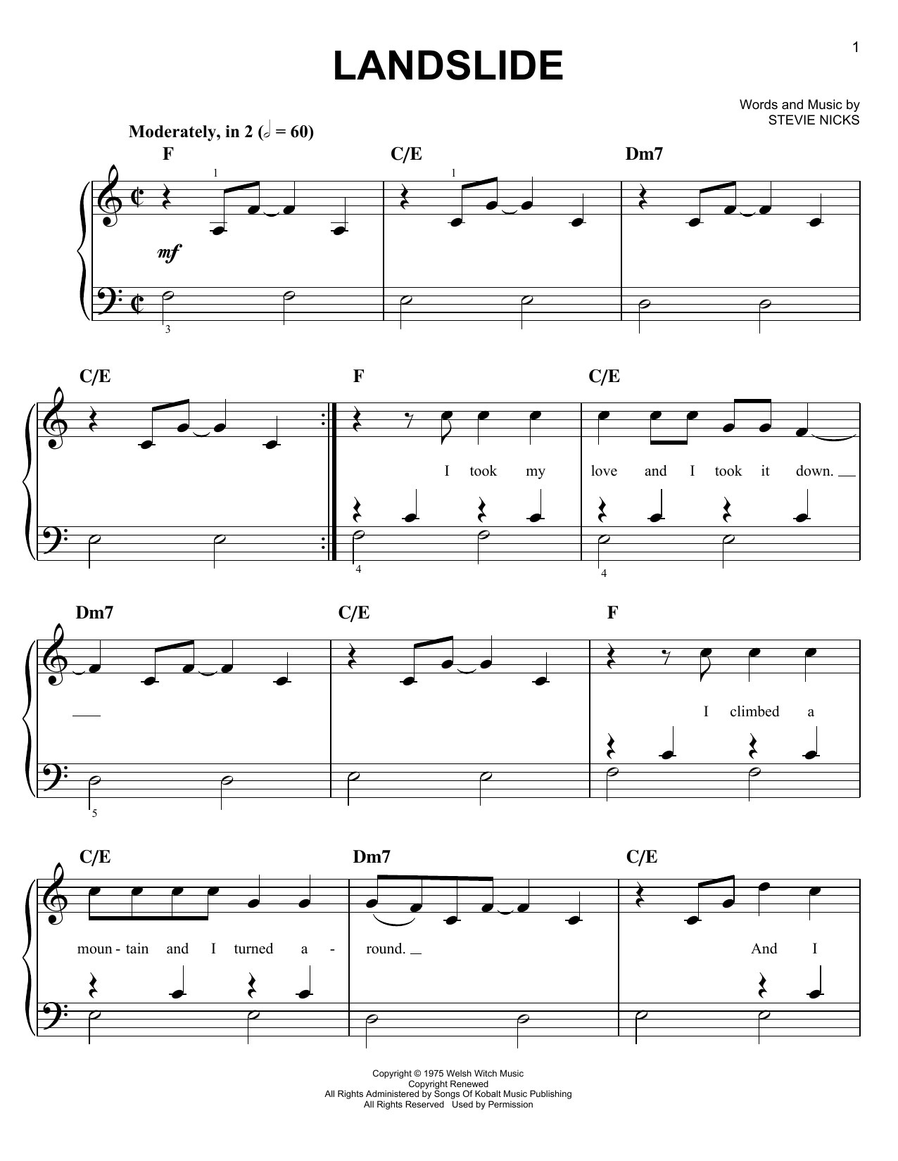 Glee Cast Landslide Sheet Music Notes & Chords for Piano, Vocal & Guitar (Right-Hand Melody) - Download or Print PDF