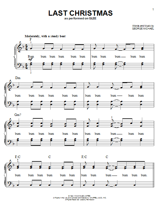 Glee Cast Last Christmas Sheet Music Notes & Chords for Piano, Vocal & Guitar (Right-Hand Melody) - Download or Print PDF