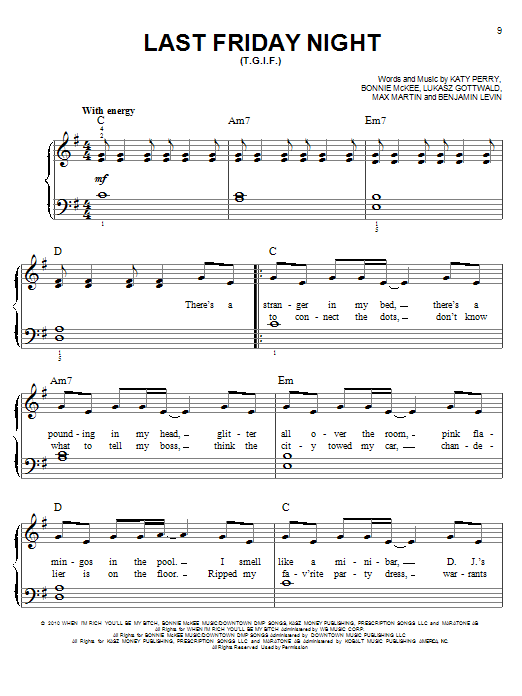 Glee Cast Last Friday Night (T.G.I.F.) Sheet Music Notes & Chords for Easy Piano - Download or Print PDF