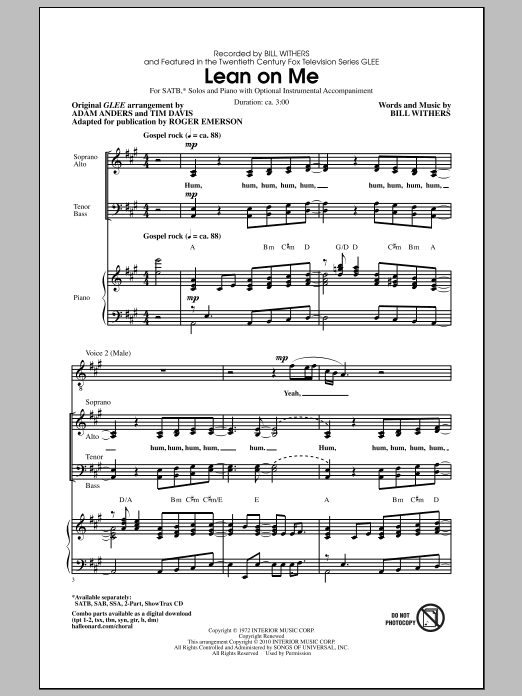 Glee Cast Lean On Me (ed. Roger Emerson) Sheet Music Notes & Chords for SATB - Download or Print PDF