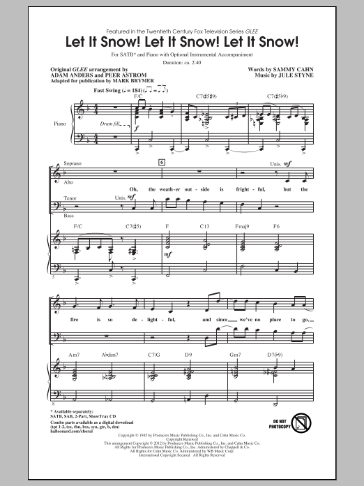 Glee Cast Let It Snow! Let It Snow! Let It Snow! (arr. Mark Brymer) Sheet Music Notes & Chords for SATB - Download or Print PDF