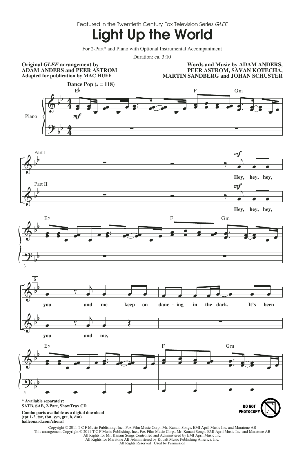 Glee Cast Light Up The World (from Glee) (ed. Mac Huff) Sheet Music Notes & Chords for SAB Choir - Download or Print PDF