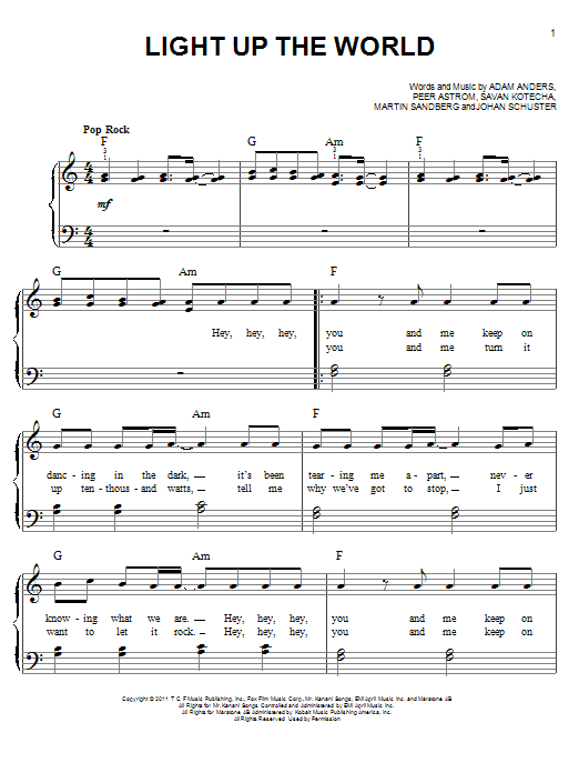 Glee Cast Light Up The World Sheet Music Notes & Chords for Easy Piano - Download or Print PDF