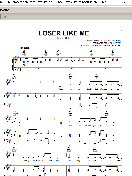 Glee Cast Loser Like Me Sheet Music Notes & Chords for Piano, Vocal & Guitar (Right-Hand Melody) - Download or Print PDF