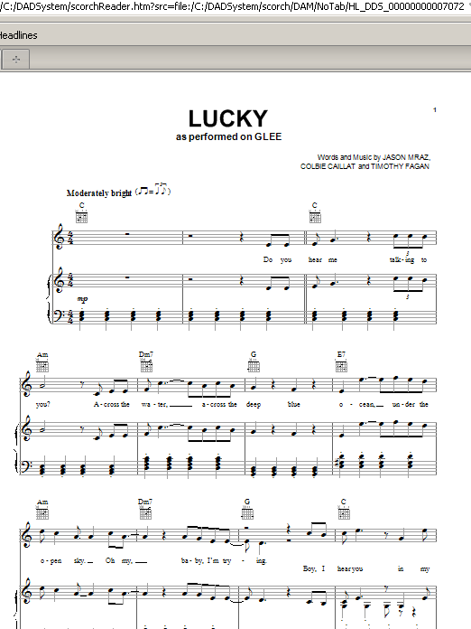 Glee Cast Lucky Sheet Music Notes & Chords for Piano, Vocal & Guitar (Right-Hand Melody) - Download or Print PDF